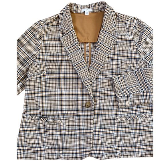J. Jill Women's One Button Houndstooth Blazer Plaid Tigers Eye Stretch Petite M - Picture 13 of 13